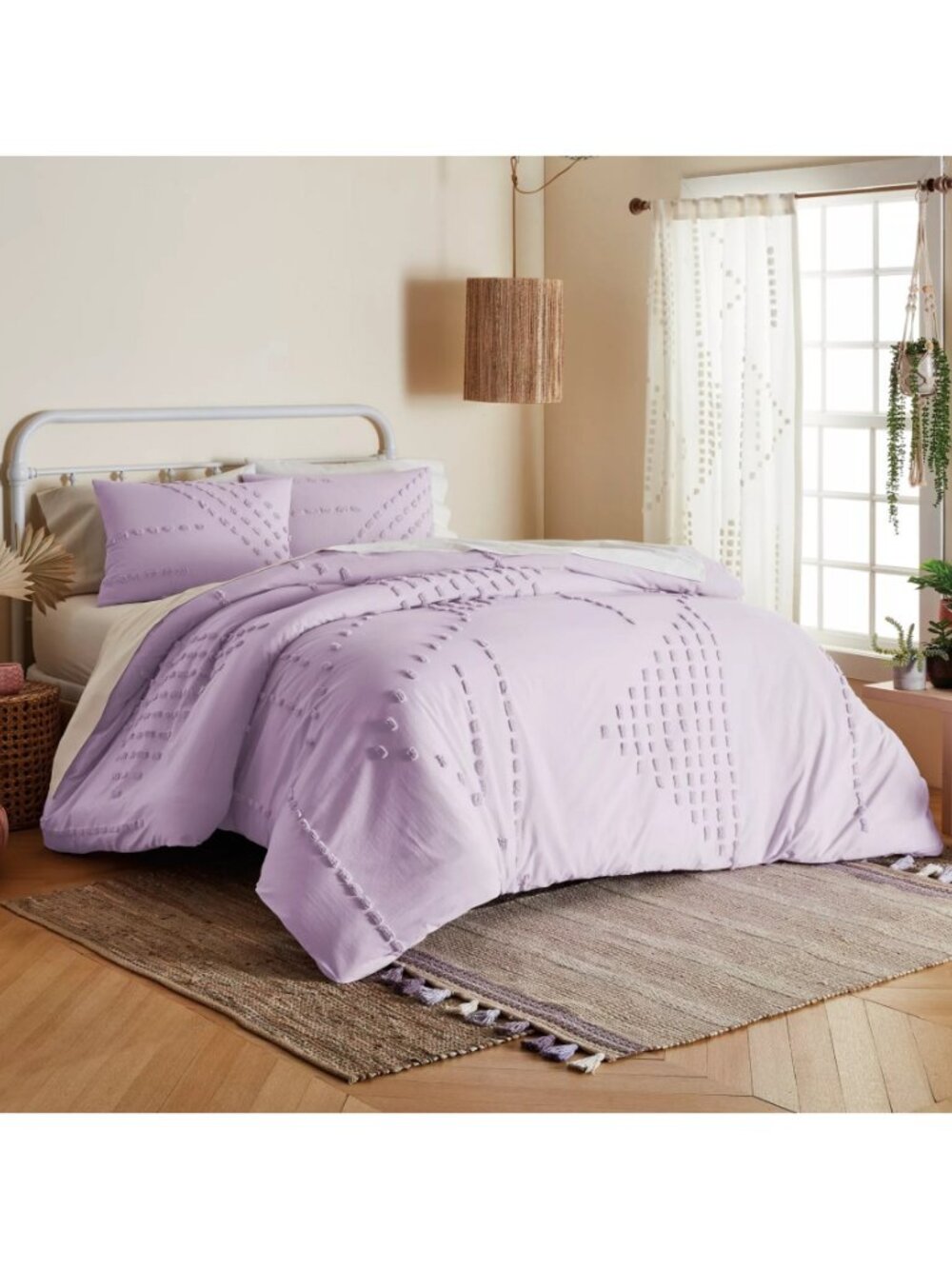 new 3-pc KING Wild Sage Michaela Tufted Triangles Duvet Cover Set IRIS LAVENDER